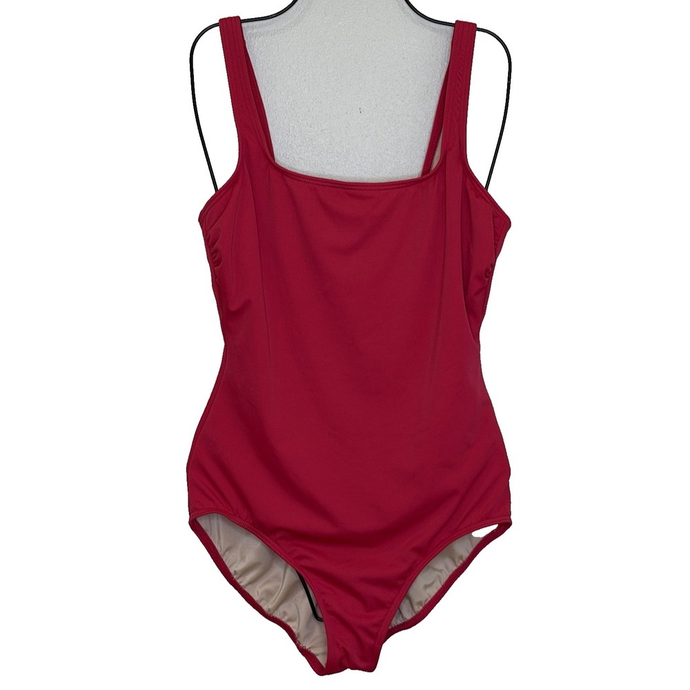 Lands' End One Piece Swimsuit Womens Size 12 Red Tank Top Tummy Control Modest